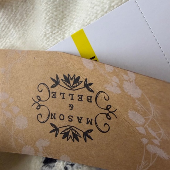 Mason & Belle Ivory Striped Trim Button Neck Knit Sweater Size M NWT - Picture 7 of 8